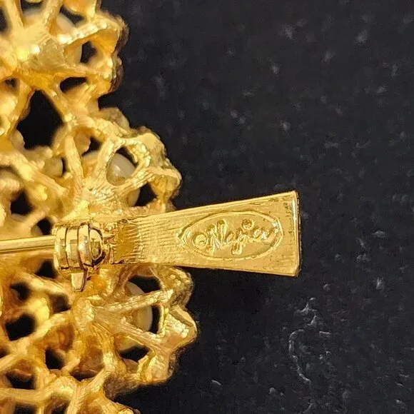 Napier Pearl and Crystal and Golden Christmas Tree Brooch - Picture 8 of 8